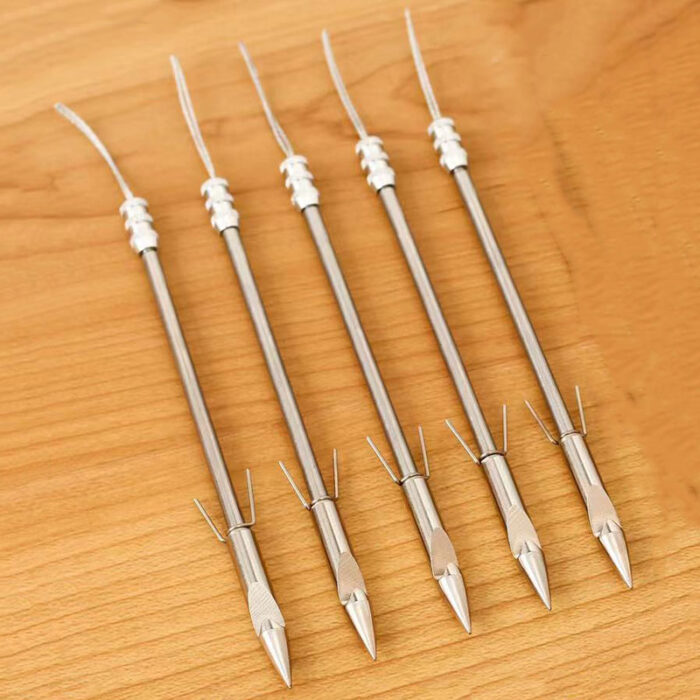 Wolike Fishing Arrow, 5pcs Stainless Steel Fishing Broadheads Bowfishing Darts Hunting Arrow Heads Point Tips for Hunting Pro Slingshot Catapult Target Game(15cm/5.9”) - Image 9