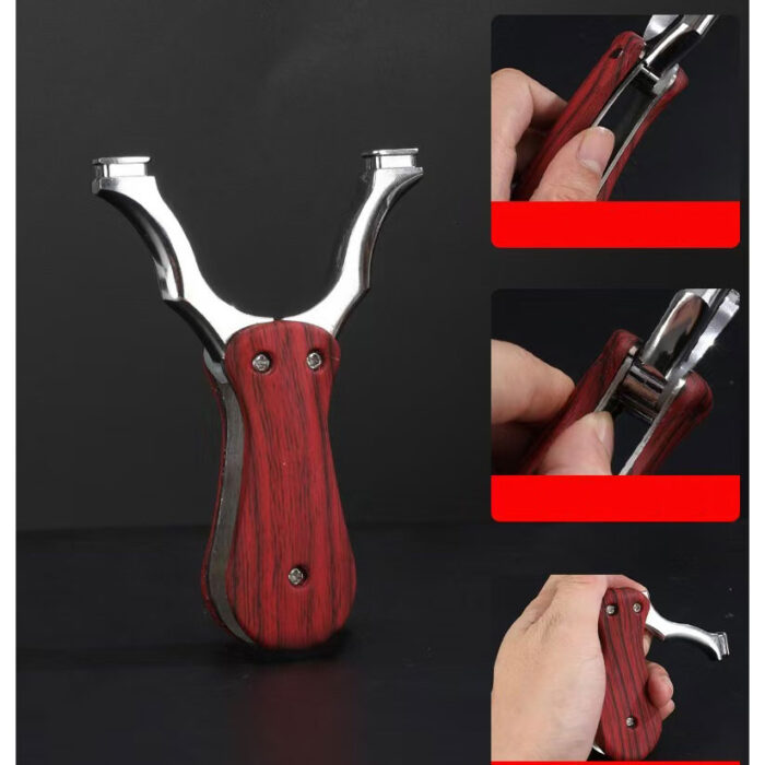 Wolike Zinc Alloy Slingshot Outdoor Hunting Catapult & Fishing Tool with Rubber Bands Catapult Outdoor Hunting Fishing Slingshot(Redwood) - Image 5