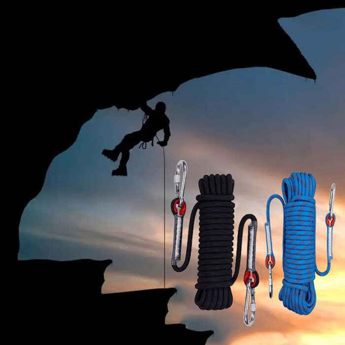 Wolike 10,20 Meters Length Professional Climbing Rope Rappelling Abseiling Rope Outdoor Excursions Accessories 10mm Diameter 12KN Escape High Resistance Rope With Two Carabiners - Image 6
