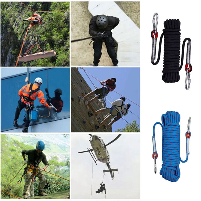 Wolike 10,20 Meters Length Professional Climbing Rope Rappelling Abseiling Rope Outdoor Excursions Accessories 10mm Diameter 12KN Escape High Resistance Rope With Two Carabiners - Image 7