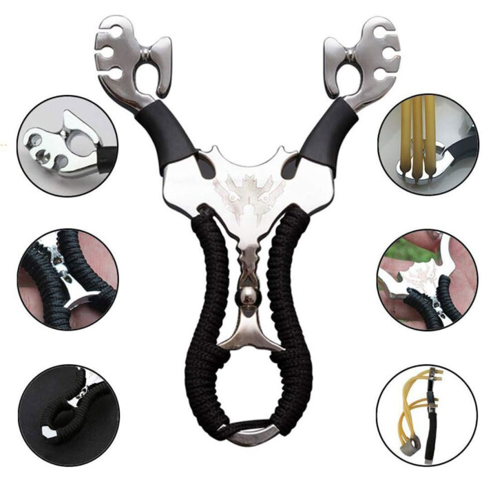 Wolike Stainless Steel Outdoor Hunting Slingshot Powerful Aluminium Alloy Slingshot With Rubber Band Catapult Outdoor Hunting Fishing Slingshot(Black) - Image 5