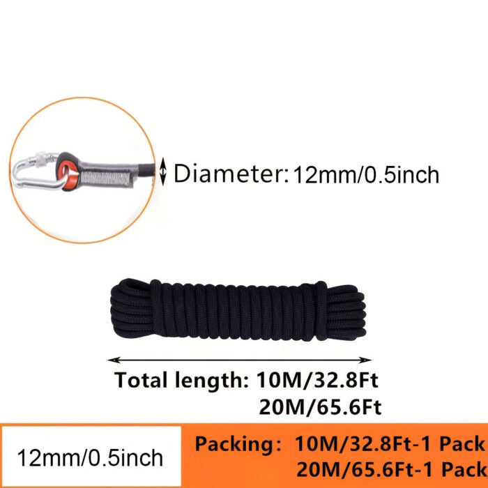 Wolike 10,20 Meters Length Professional Climbing Rope Rappelling Abseiling Rope Outdoor Excursions Accessories 10mm Diameter 12KN Escape High Resistance Rope With Two Carabiners - Image 3