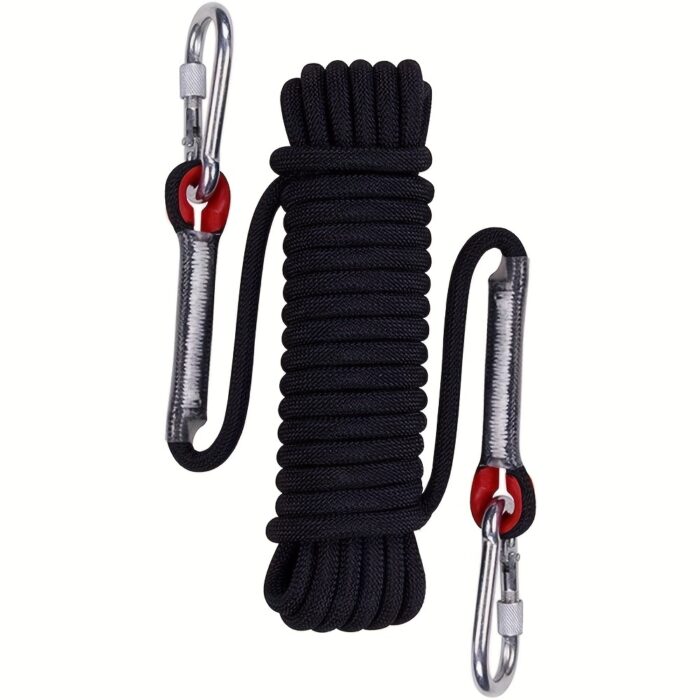 Wolike 10,20 Meters Length Professional Climbing Rope Rappelling Abseiling Rope Outdoor Excursions Accessories 10mm Diameter 12KN Escape High Resistance Rope With Two Carabiners - Image 1